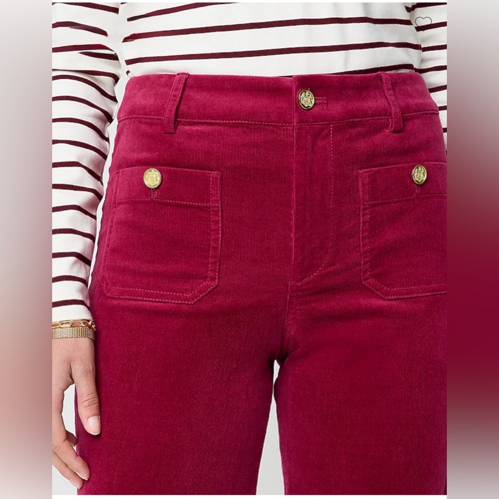 J. Crew Women's Lizzie patch pocket wide leg Corduroy Pants size 27 Tall 33” - Picture 2 of 7